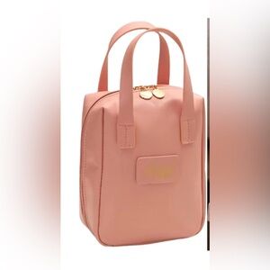 BRAND NEW IN BAG! Chic Pink Cosmetic Bag with Gold Accents and Structured Design